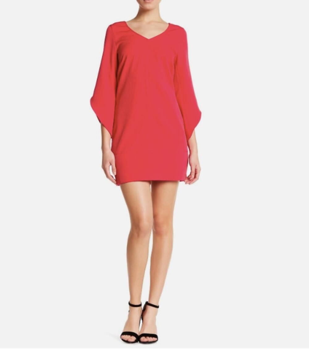 LAUNDRY by Shelli Seigel NWT V Neck Fiesta Pink Long Tulip Sleeve Dress // 10